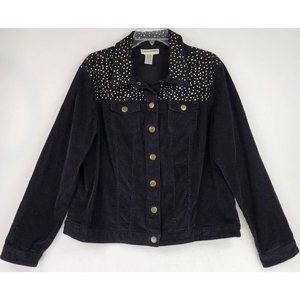 Cathy Daniels Jacket Womens Large Black Corduroy Rhinestone Western Snap On